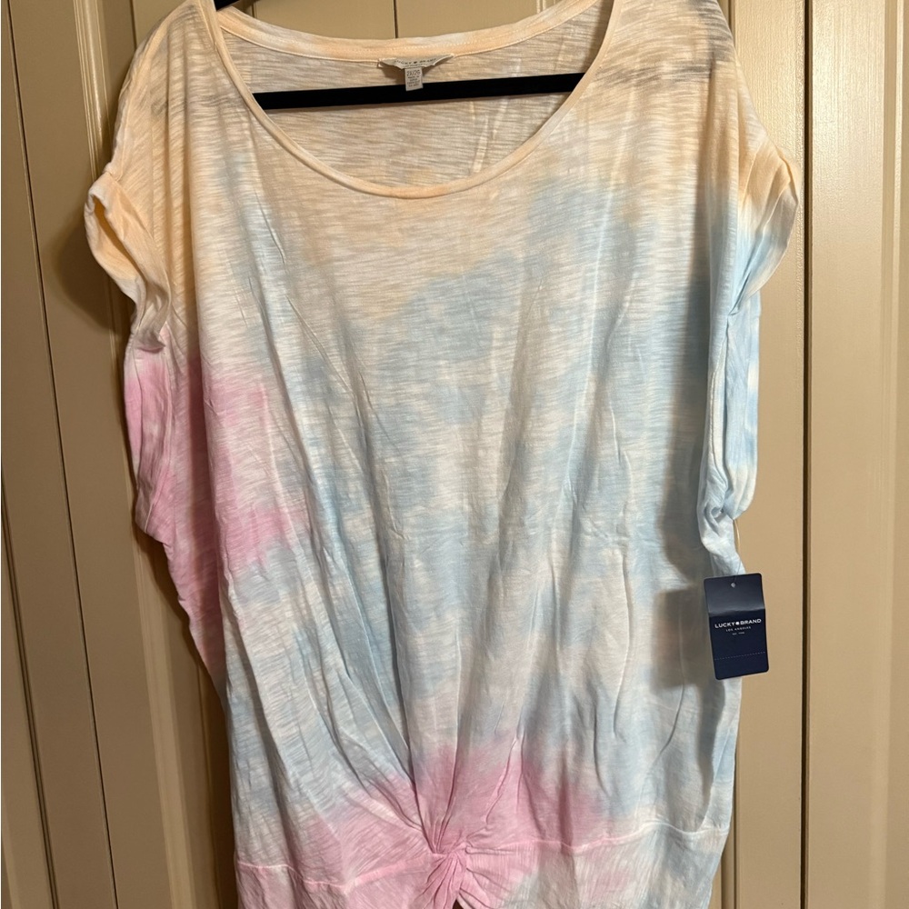 Lucky Brand Pink and Gray Cap Sleeve Tie Front Tee Size 2X NWT